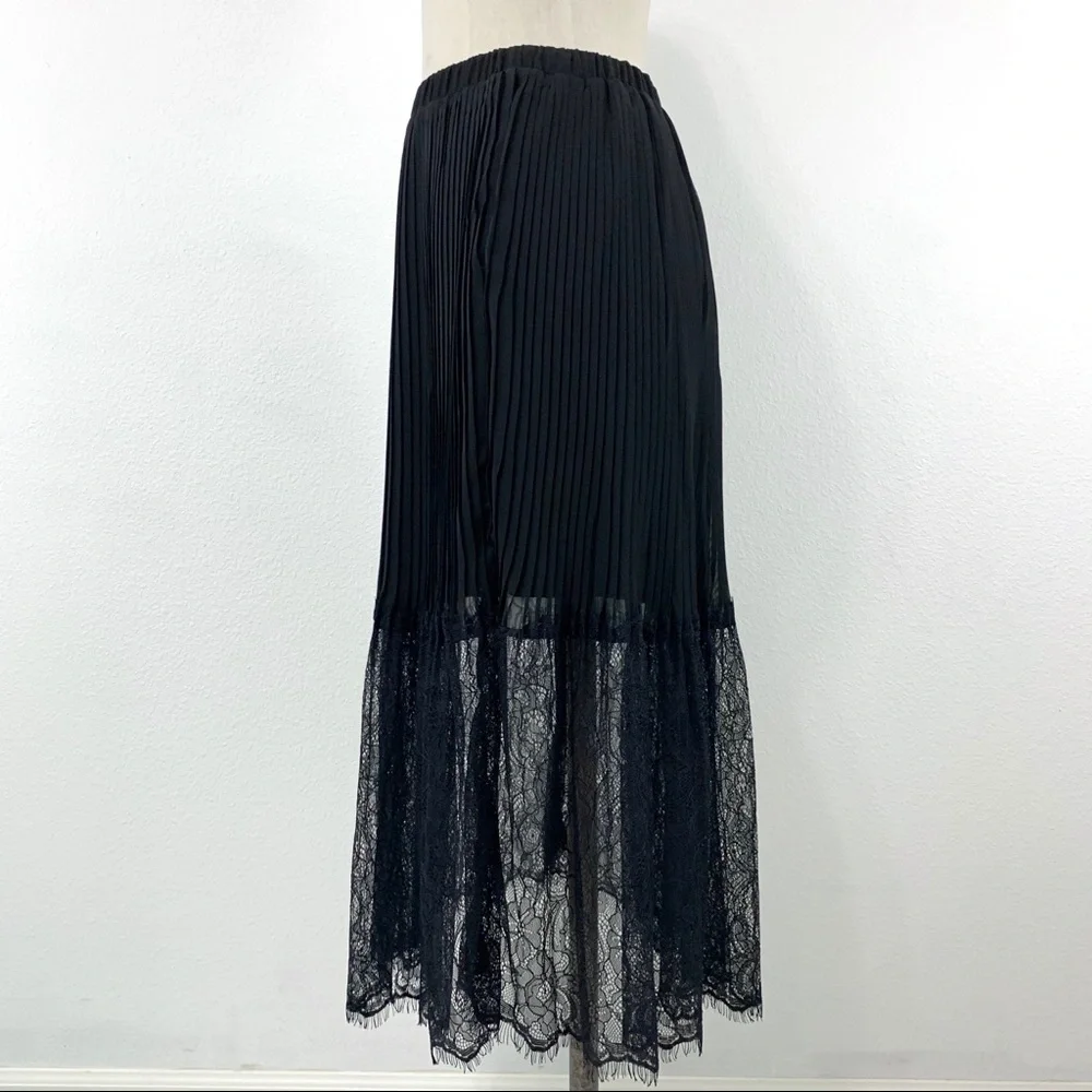 Mai Tai- Black Lace Pleat Midi Skirt Size Med - Picture 4 of 6